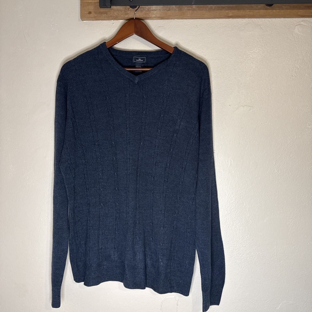 Dockers V-Neck Sweater Men's XXL Blue Acrylic Cable Knit Ribbed Pullover